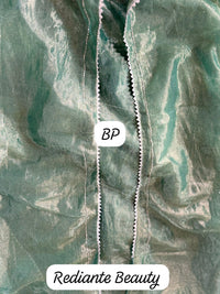 Emerald Green Organza Silk Saree with Silver Cutdana & Sequins Stripes