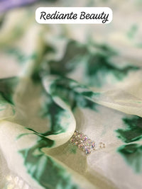 Green & Lemon Yellow Tie-Dye Chiffon Saree with Crystal Embroidery