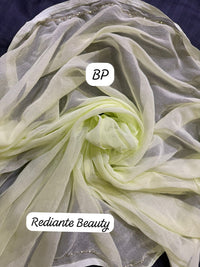 Green & Lemon Yellow Tie-Dye Chiffon Saree with Crystal Embroidery