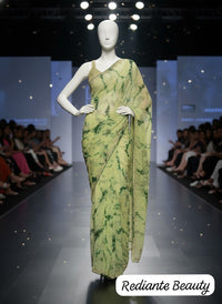 Green & Lemon Yellow Tie-Dye Chiffon Saree with Crystal Embroidery