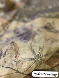 Golden Brown Floral Tissue Organza Saree with Pearl & Cutdana Embroidery