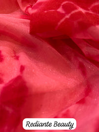 Rose Pink & Red Tie-Dye Chinon Saree with Silver Embroidery