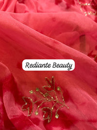 Rose Pink & Red Tie-Dye Chinon Saree with Silver Embroidery