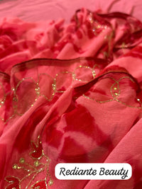 Rose Pink & Red Tie-Dye Chinon Saree with Silver Embroidery