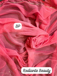 Rose Pink & Red Tie-Dye Chinon Saree with Silver Embroidery