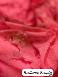 Rose Pink & Red Tie-Dye Chinon Saree with Silver Embroidery