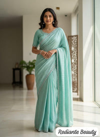 Premium Chiffon Saree with Silver Embellished Border