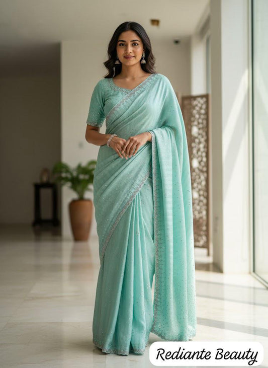 Premium Chiffon Saree with Silver Embellished Border