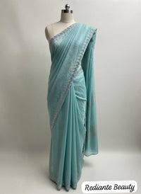 Premium Chiffon Saree with Silver Embellished Border