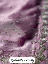 Radiant Lavender Dream Chiffon Saree – Silver Zari & Rhinestone Elegance