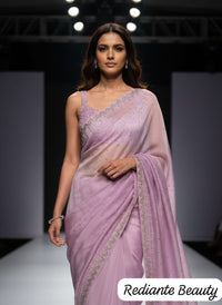 Radiant Lavender Dream Chiffon Saree – Silver Zari & Rhinestone Elegance
