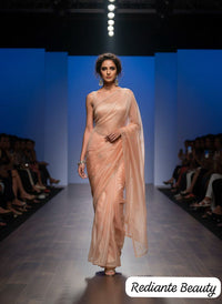 Eternal Peach Glow Tissue Organza Saree – Silver Pearl & Sequins Embellishment