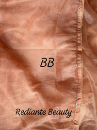 Eternal Peach Glow Tissue Organza Saree – Silver Pearl & Sequins Embellishment