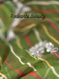 Enchanted Leheriya Bloom Georgette Saree – Silver Mirror & Cut Dana Embellishment