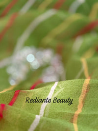 Enchanted Leheriya Bloom Georgette Saree – Silver Mirror & Cut Dana Embellishment