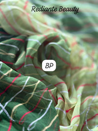 Enchanted Leheriya Bloom Georgette Saree – Silver Mirror & Cut Dana Embellishment