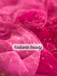 Shaded Rose Blush Bandhani Georgette Saree – Silver Cut Dana & Pink Beaded Detailing