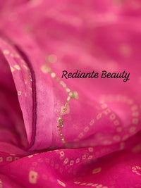 Shaded Rose Blush Bandhani Georgette Saree – Silver Cut Dana & Pink Beaded Detailing