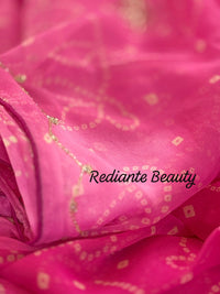 Shaded Rose Blush Bandhani Georgette Saree – Silver Cut Dana & Pink Beaded Detailing