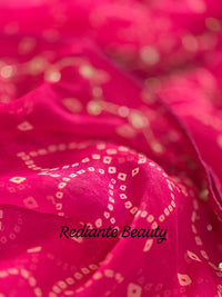 Shaded Rose Blush Bandhani Georgette Saree – Silver Cut Dana & Pink Beaded Detailing