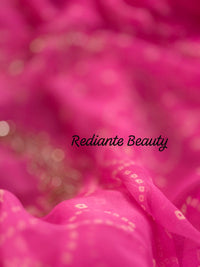 Shaded Rose Blush Bandhani Georgette Saree – Silver Cut Dana & Pink Beaded Detailing