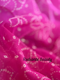 Shaded Rose Blush Bandhani Georgette Saree – Silver Cut Dana & Pink Beaded Detailing