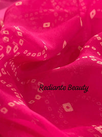 Shaded Rose Blush Bandhani Georgette Saree – Silver Cut Dana & Pink Beaded Detailing