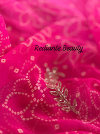 Shaded Rose Blush Bandhani Georgette Saree – Silver Cut Dana & Pink Beaded Detailing