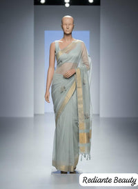 Powder Blue Tissue Organza Saree – Golden Opulence Cascade