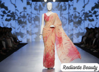 Golden Saffron Radiance Georgette Saree – Silver Cut Dana & Beaded Leaf Embroidery