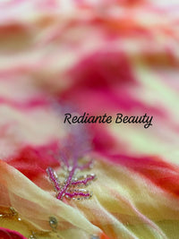 Golden Saffron Radiance Georgette Saree – Silver Cut Dana & Beaded Leaf Embroidery