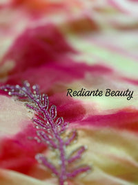 Golden Saffron Radiance Georgette Saree – Silver Cut Dana & Beaded Leaf Embroidery