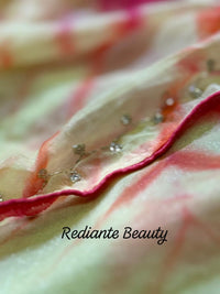 Golden Saffron Radiance Georgette Saree – Silver Cut Dana & Beaded Leaf Embroidery