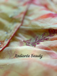 Golden Saffron Radiance Georgette Saree – Silver Cut Dana & Beaded Leaf Embroidery