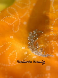 Golden Saffron Bandhani Georgette Saree – Silver Cut Dana & Beaded Leaf Detailing