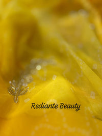 Golden Saffron Bandhani Georgette Saree – Silver Cut Dana & Beaded Leaf Detailing