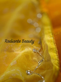 Golden Saffron Bandhani Georgette Saree – Silver Cut Dana & Beaded Leaf Detailing