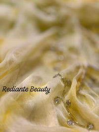 Olive Yellow Silk Georgette Tie-Dye Saree – Golden & Silver Leaf Embellishments