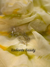Olive Yellow Silk Georgette Tie-Dye Saree – Golden & Silver Leaf Embellishments