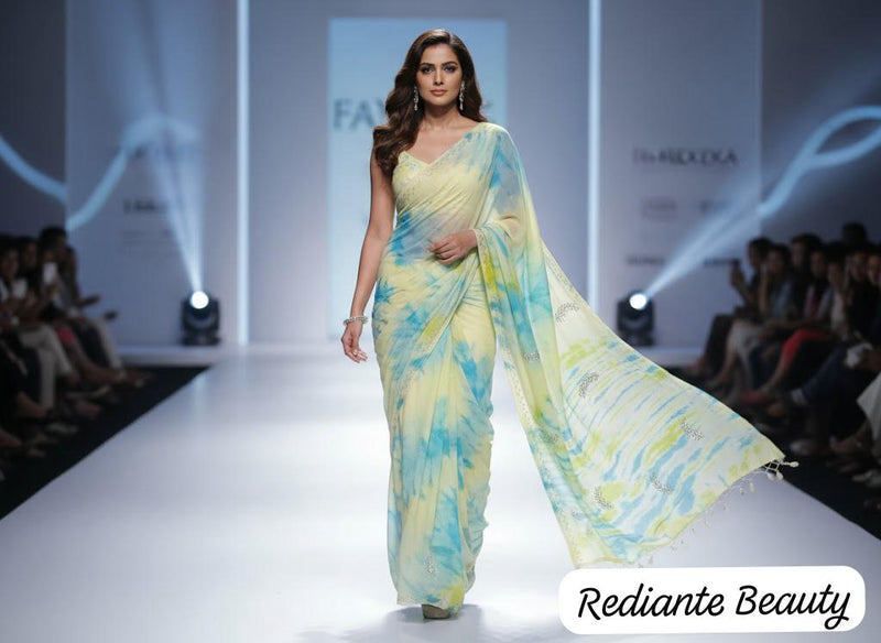 Firozi Blue Silk Georgette Saree – Riverside Ombre Elegance