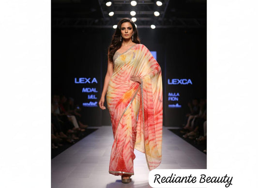 Rose Pink Silk Georgette Saree – Blossom Radiance Ombre