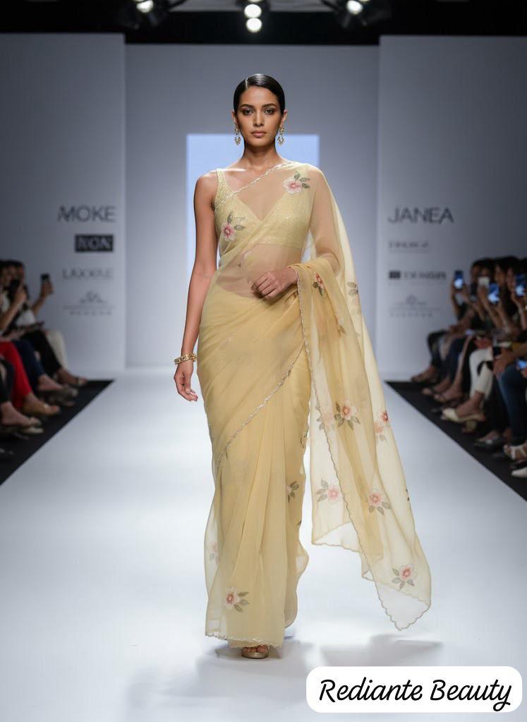 Light Yellow Chiffon Saree – Golden Dawn Florals
