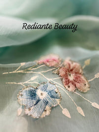 Sea Green Chiffon Saree – Aqua Garden Blossom