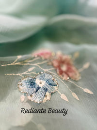 Sea Green Chiffon Saree – Aqua Garden Blossom