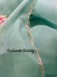 Sea Green Chiffon Saree – Aqua Garden Blossom