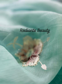 Sea Green Chiffon Saree – Aqua Garden Blossom