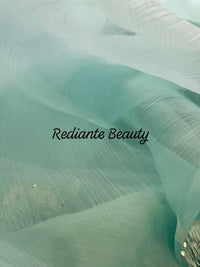 Sea Green Chiffon Saree – Aqua Garden Blossom