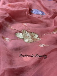 Coral Pink Chiffon Saree – Evening Blush Fantasy