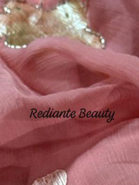 Coral Pink Chiffon Saree – Evening Blush Fantasy