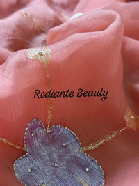 Coral Pink Chiffon Saree – Evening Blush Fantasy